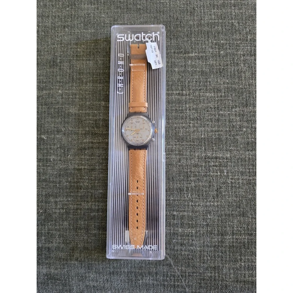 Swatch Chrono Leather Watch Tan Swatch Swiss Made Vintage Watch Dead Stock